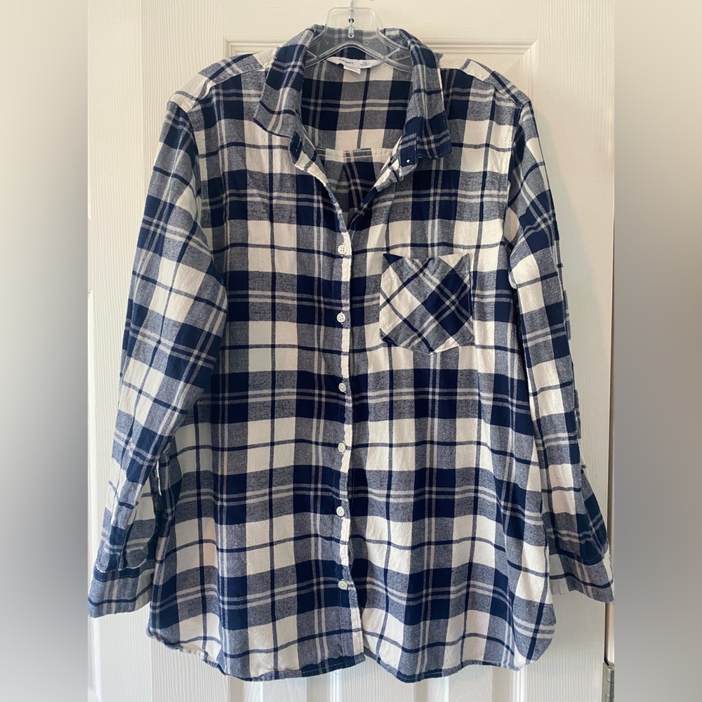 Old Navy Blue & White Plaid Flannel